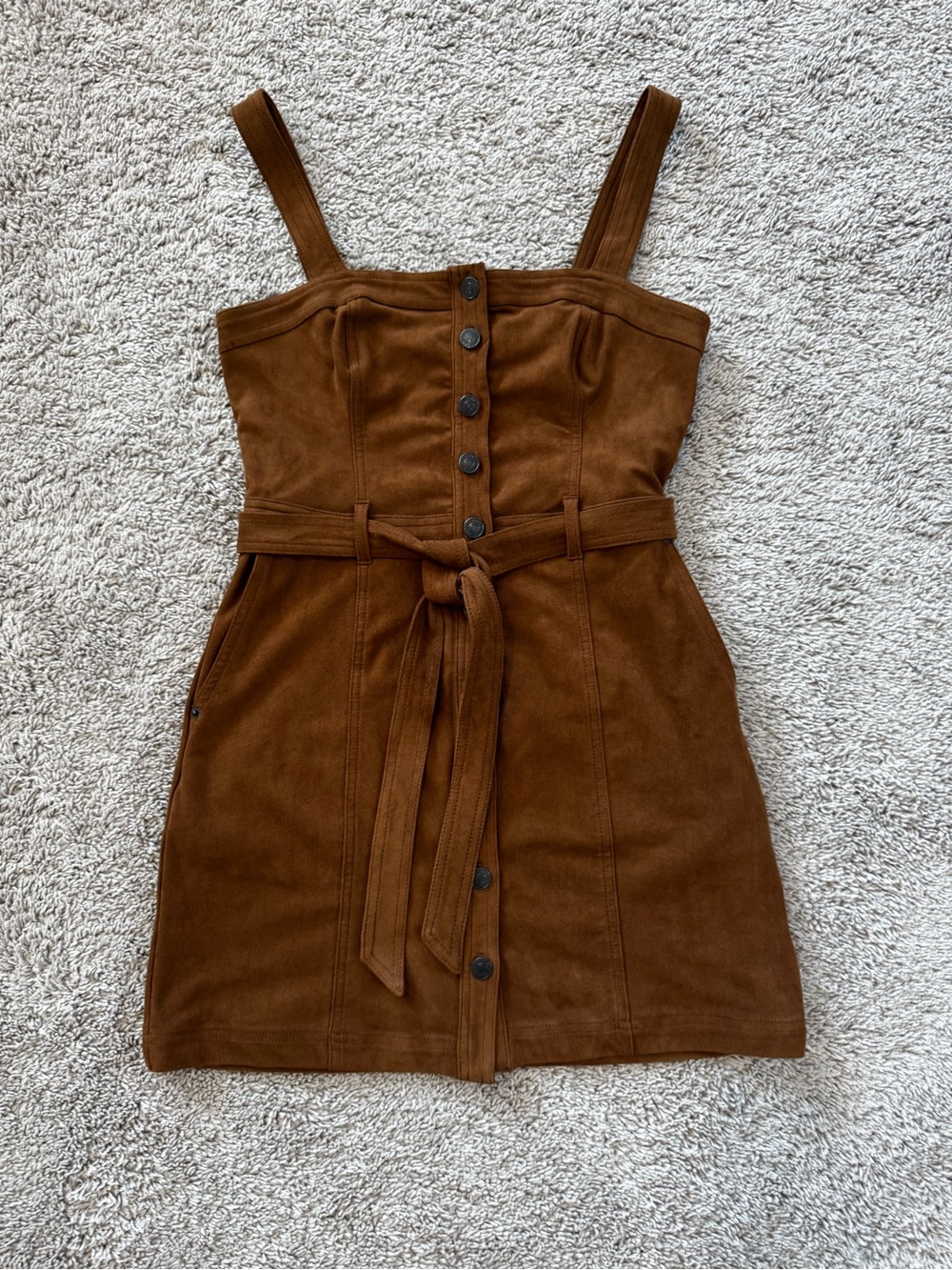 Abercrombie & Fitch Chestnut Brown Button-Front Tie-Waist Mini Dress